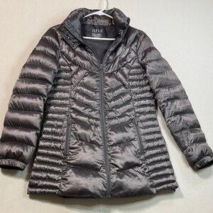 a.n.a Women's Metallic Gray Quilted Puffer Jacket